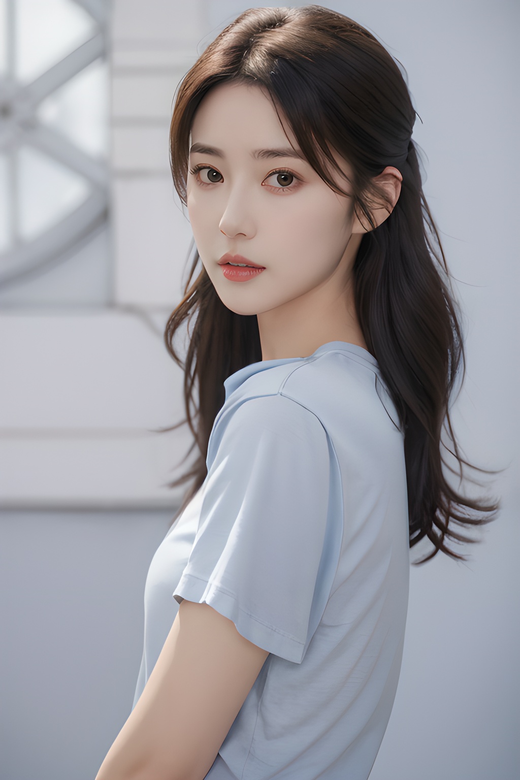 <lora:0808_07:0.7>,simple background,casual T-shirts,, 1girl,realistic,masterpiece, best quality, photorealistic, HDR,detail