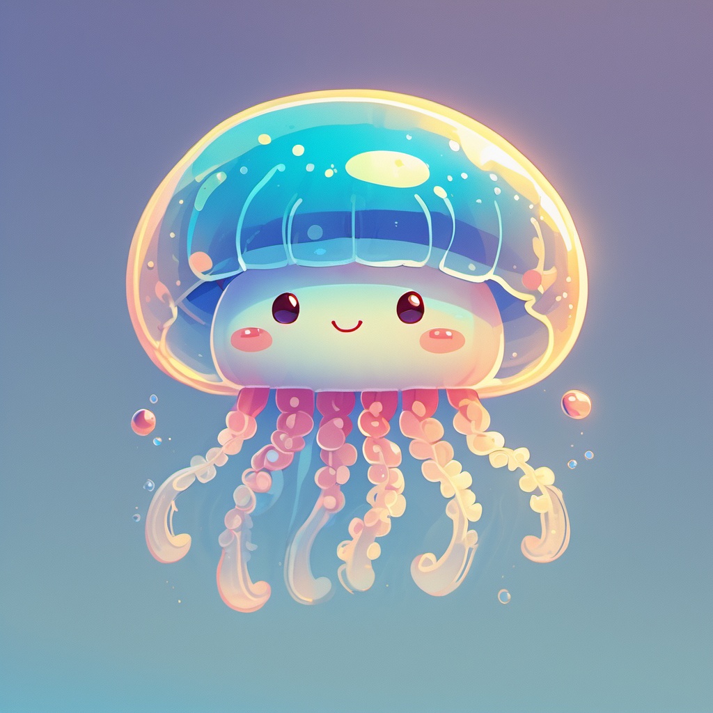 shuimu,no humans,jellyfish,blue background,smile,looking at viewer,solo,full body,<lora:SHUIMU:0.8>,