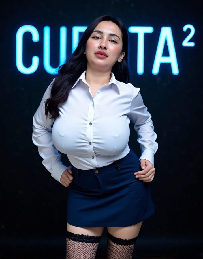 Cupicup1,  A busty woman with fair skin and ultra-detailed eyes,  her dark shiny hair cascading down her back. She wears a...