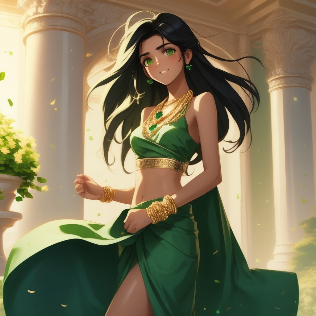 a beautiful (((black haired girl,  ))) very long messy hair,  beautiful detailed deep brown eyes on Tensor.Art