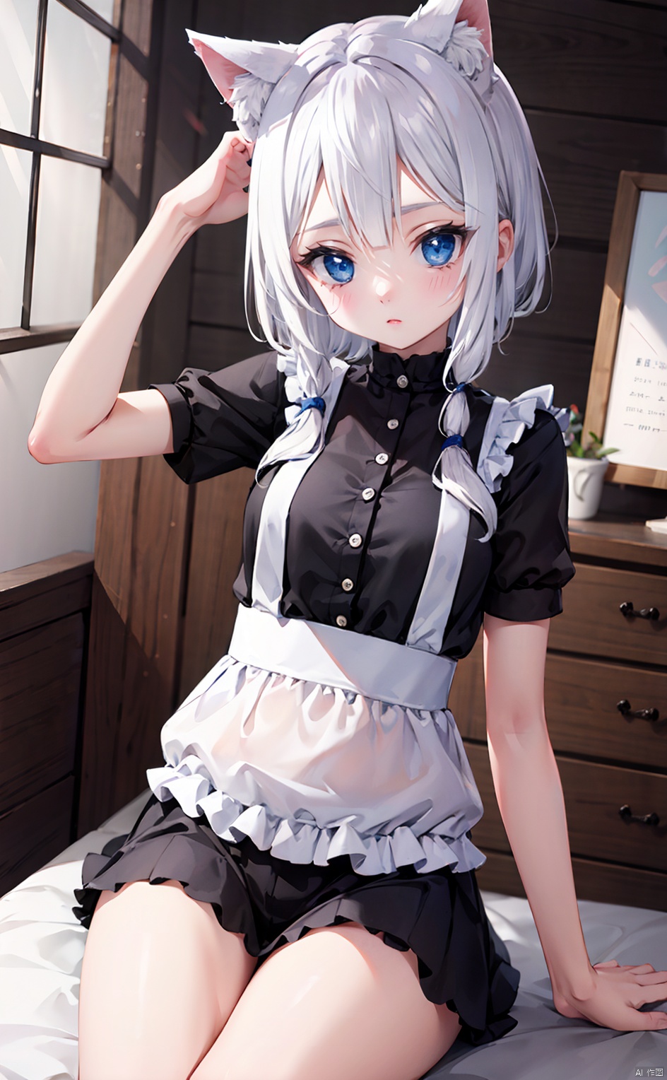 masterpiece,best quality,8k,loli,solo,white hair,kawaii,(depth of field),room,cat ear<lora:EMS-342922-EMS:0.800000>, <lora:EMS-343235-EMS:0.700000>