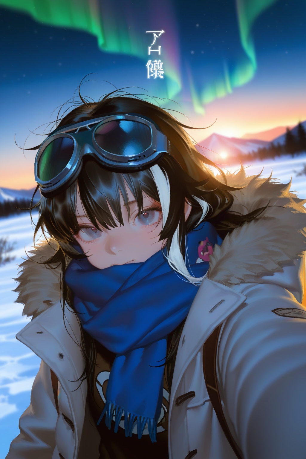 highres,absurdres,Visual impact,masterpiece,best quality,very aesthetic,amazing quality,newest,very awa,<lora:Face-Style:1>,(close-up:1.3),Focus on the face, HG2512,line art,comic style,HG2512,line art,comic style,masterpiece,best quality,very aesthetic,1girl,extremely delicate and beautiful,Noise and grain,huge filesize,hatching_(texture),streaked hair,messy hair,blurry,long hair,winter_coat,Alps,Heavy snowfall on the way to the mountain,climbing equipment,black color vibe,goggles_on_head,scarf,the snow falls heavily,scarf_over_mouth,((ASCII art)),upper_body,looking_at_viewer,foreshortening,dynamic_angle,colorful,aurora,highres,illustration,black hair,water vapor,v,