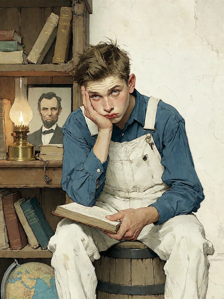 Bradhamel art style. A realistic painting of a young Caucasian boy with tousled brown hair,  wearing a blue long-sleeved s...