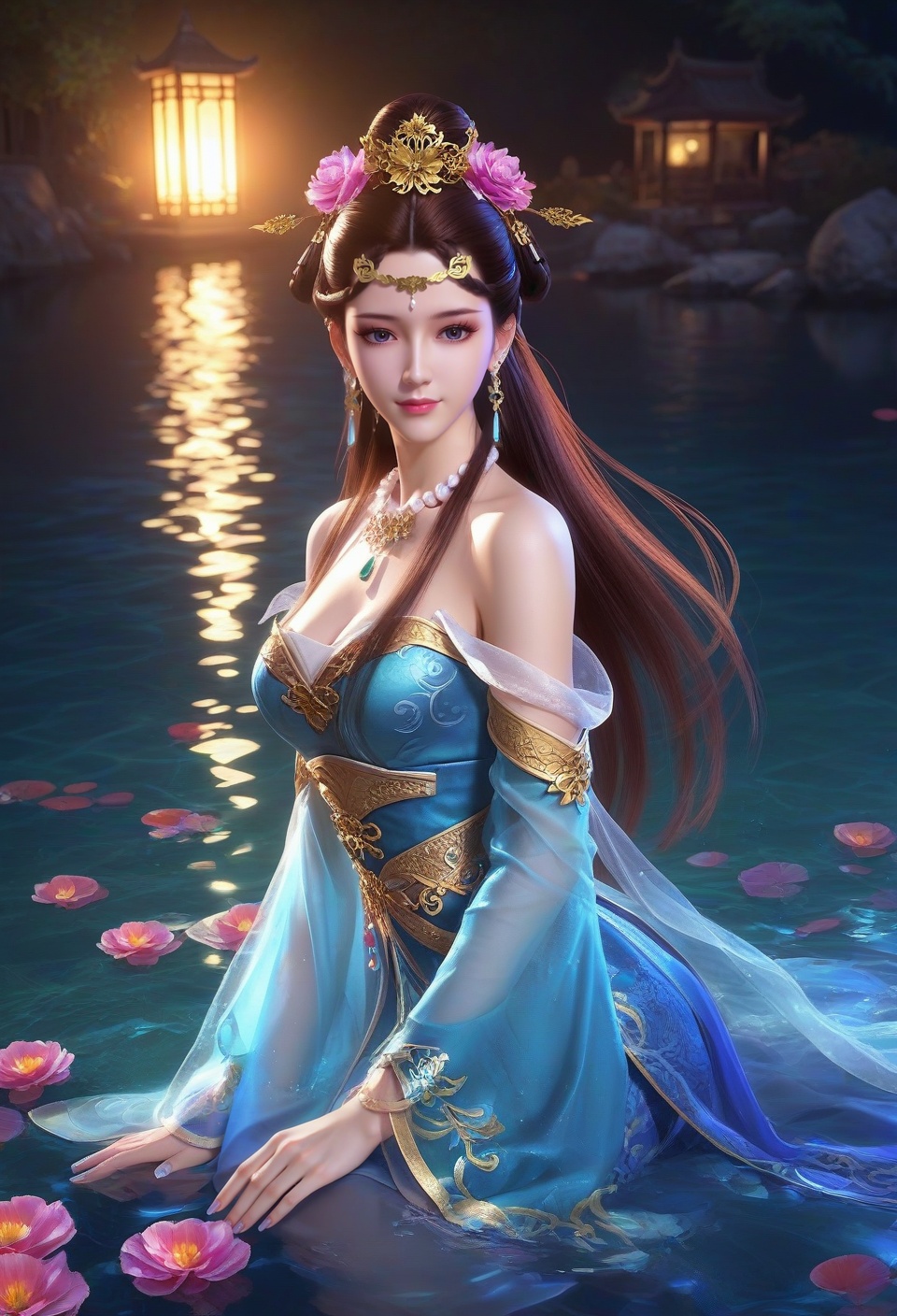score_9,score_8_up,score_7_up,break.,china,1girl,solo,looking at viewer,(sedimentary layer contrast:1.4@z0.7-1.0),light smile,1girl,solo,looking at viewer,magic water,facial,ambient lighting,(girl at x0,y1:1.4),fairy,(water （环境氛围） beyond z0.7:1.6),(neon lights details:1.3@z0.7-1.0),bodysuit,steampunk,looking back,all fours,face,neon lights,vampire,cleavage,china,<lora:LIBv8_2_1:0.2>,long hair,yzx,style by nm,1girl,jewelry,long hair,blue and white \(nm style\),earrings,fish,hair ornament,dress,depth of field,solo,water,flower,red lips,blue dress,from side,hair bun,<lora:12芈涟:0.8>,