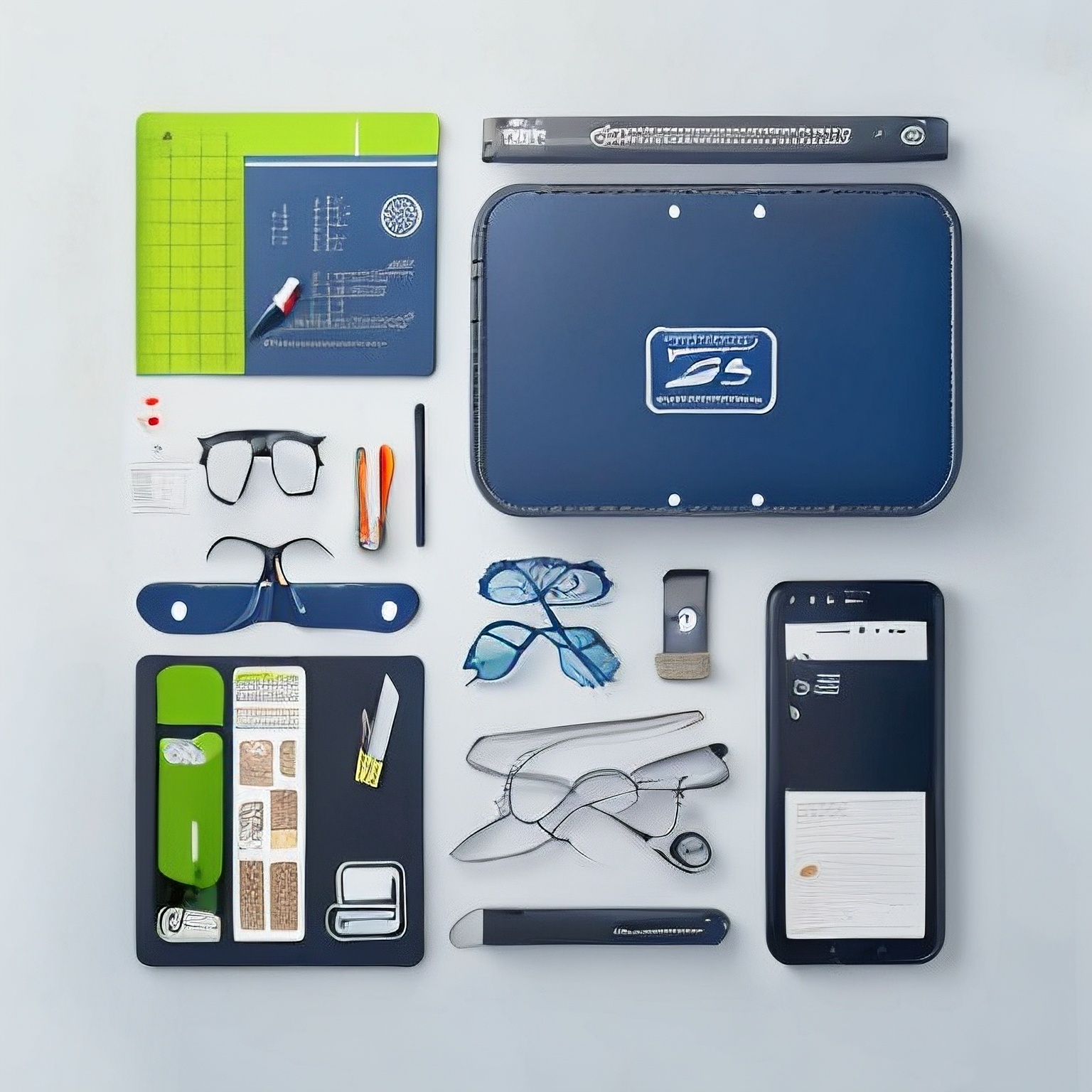 cellphone, cup, eyewear_removed, handheld_game_console, knife, no_humans, phone, smartphone, glasses, leaf, mug, paper, camera, pen, pencil, scissors, coffee, notebook, still_life, eraser, magnifying_glass, iphone, ruler, (KnollingCase:1.4),