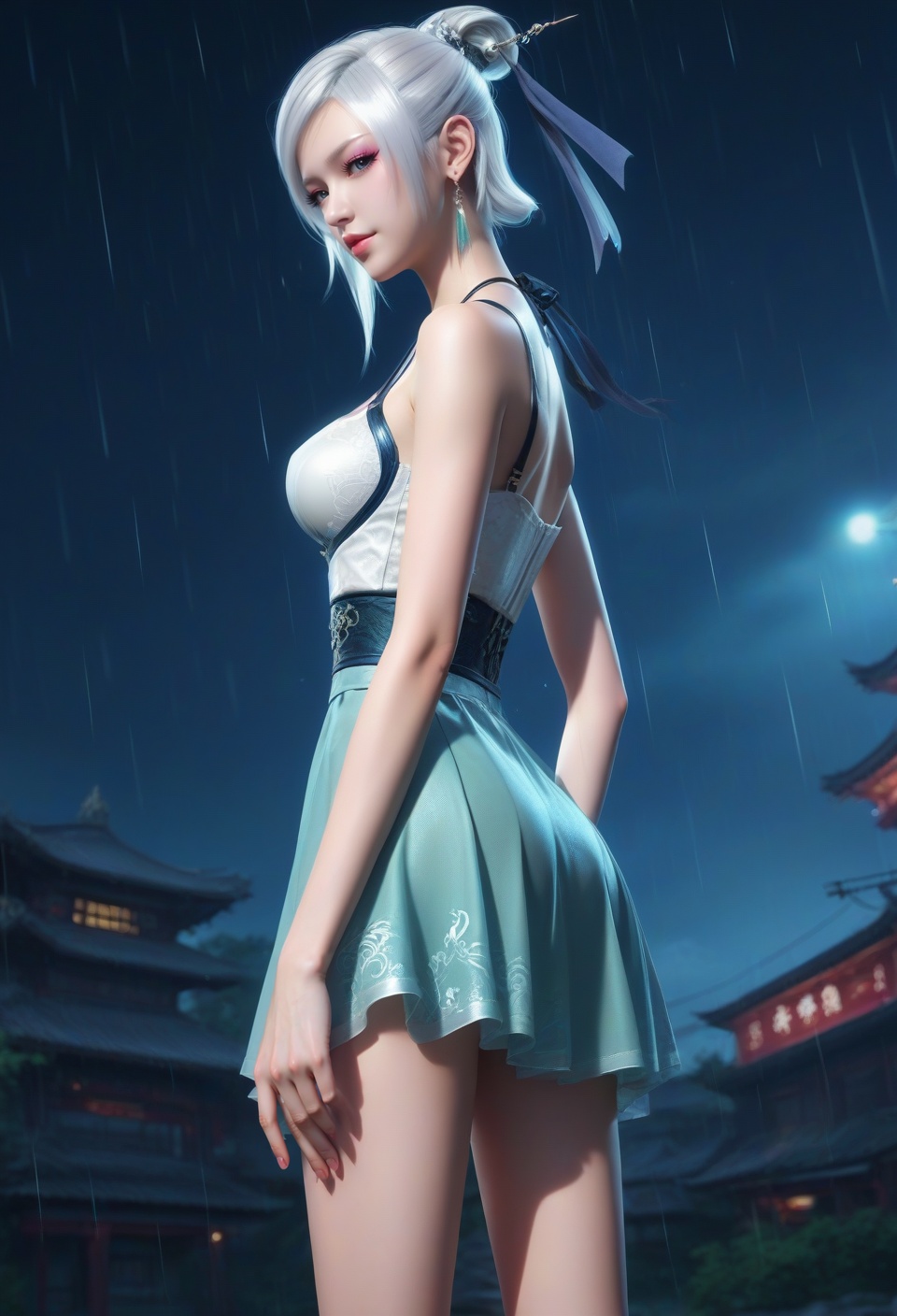score_9,score_8_up,score_7_up,break.,china dlrb,China girl,mole,1girl,solo,looking at viewer,(sedimentary layer contrast:1.4@z0.7-1.0),white hair,skirt,bare legs,pov,from side(nm style),1girl,solo,looking at viewer,magic forest,facial,ambient lighting,(girl at x0,y1:1.4),fairy,(rain （环境氛围） beyond z0.7:1.6),(neon lights details:1.3@z0.7-1.0),neon lights,vampire,china,outfit,miniskirt,<lora:10_晓梦大师:0.8>,
