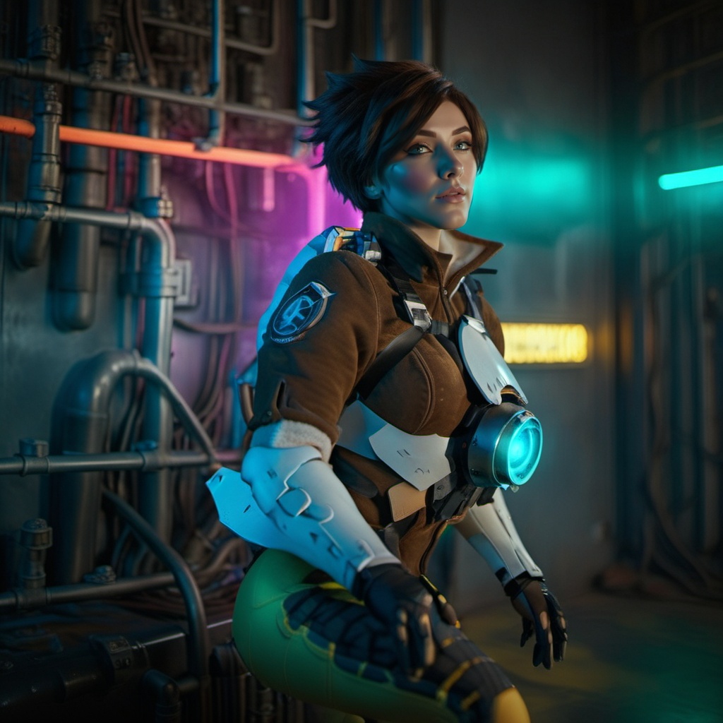 cinematic photo a woman in a futuristic cyberpunk background,  neon lights . 35mm photograph,  film on Tensor.Art