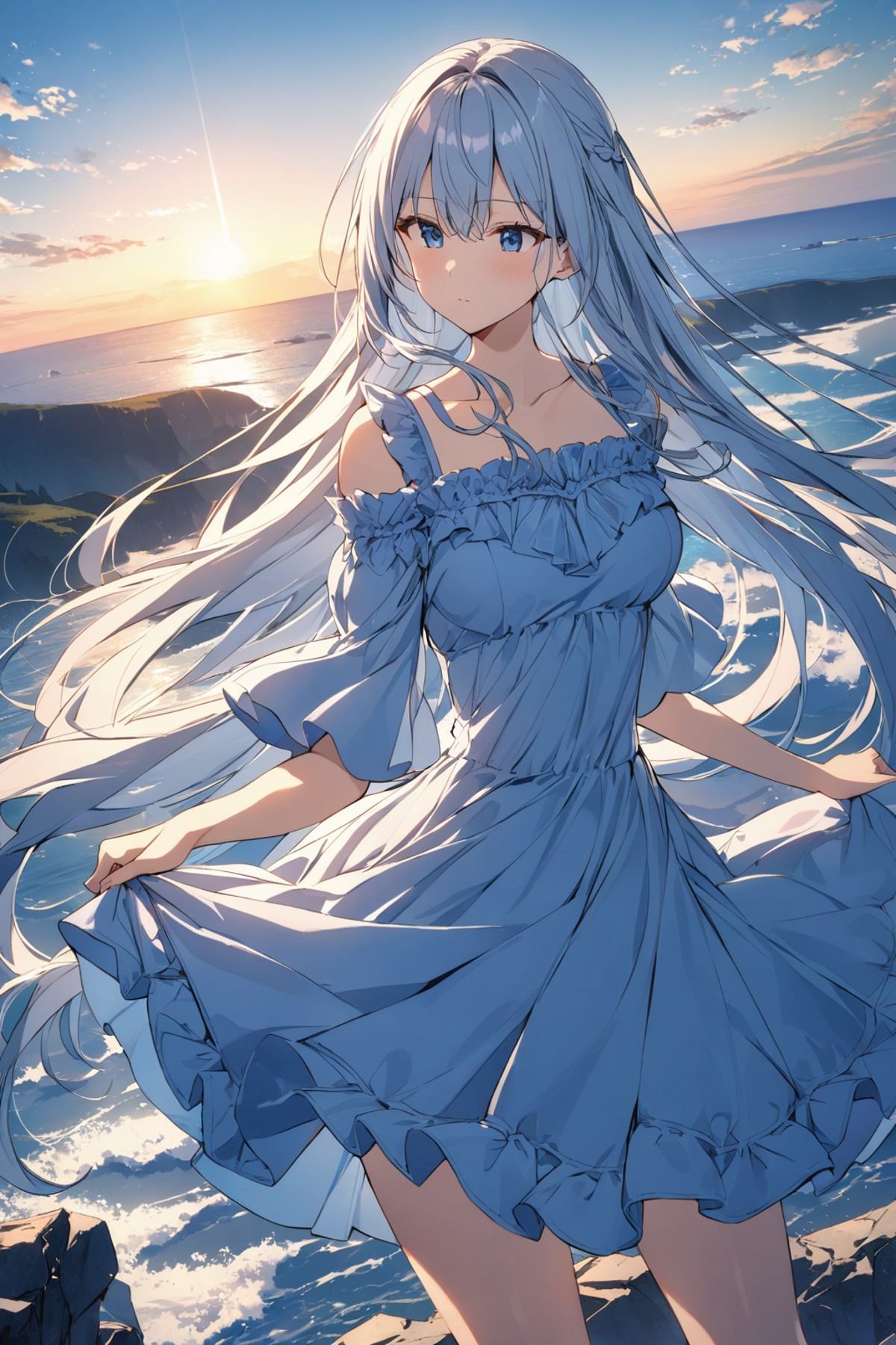 1girl,  solo,  white long hair on Tensor.Art