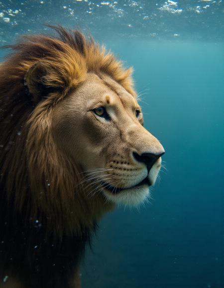 photographic portrait of a lion underwater on Tensor.Art