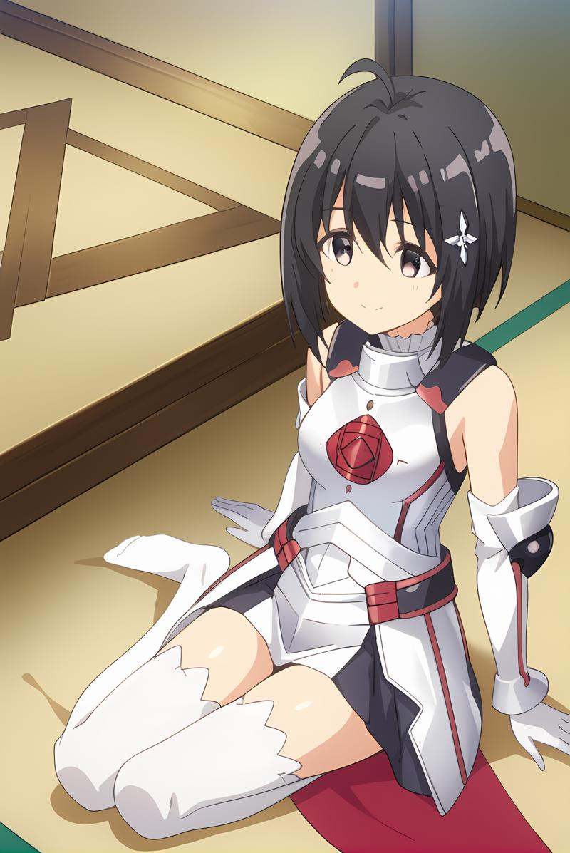 (white armor white gloves white sleeves white thighhighs),  bof-maple,  black hair on Tensor.Art