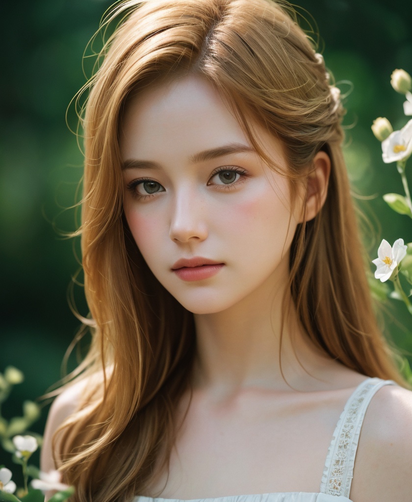 1girl,  portrait photo,  stand among flowers on Tensor.Art