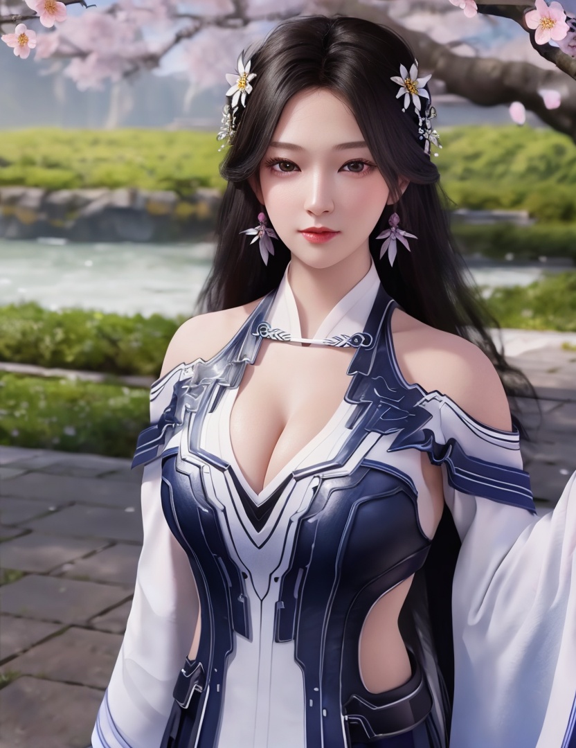 <lora:518-DA-遮天-李小曼:0.8>(,1girl, ,best quality, ),looking at viewer,  ,ultra detailed background,ultra detailed background,ultra realistic 8k cg,, ,masterpiece, (( , )),, ,   plum blossoms,    ,,  (cleavage), (), ,,