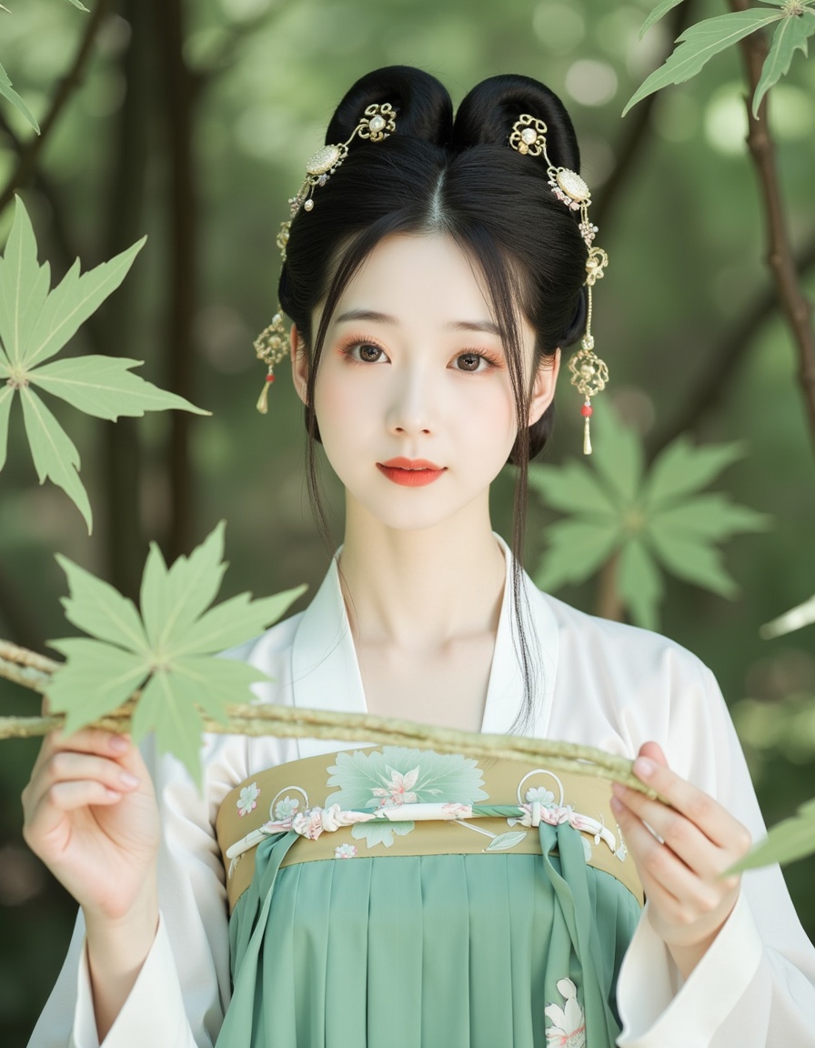 front portrait,  elegant young chinese woman in tang style outfits hanfu,  white upper shan on Tensor.Art