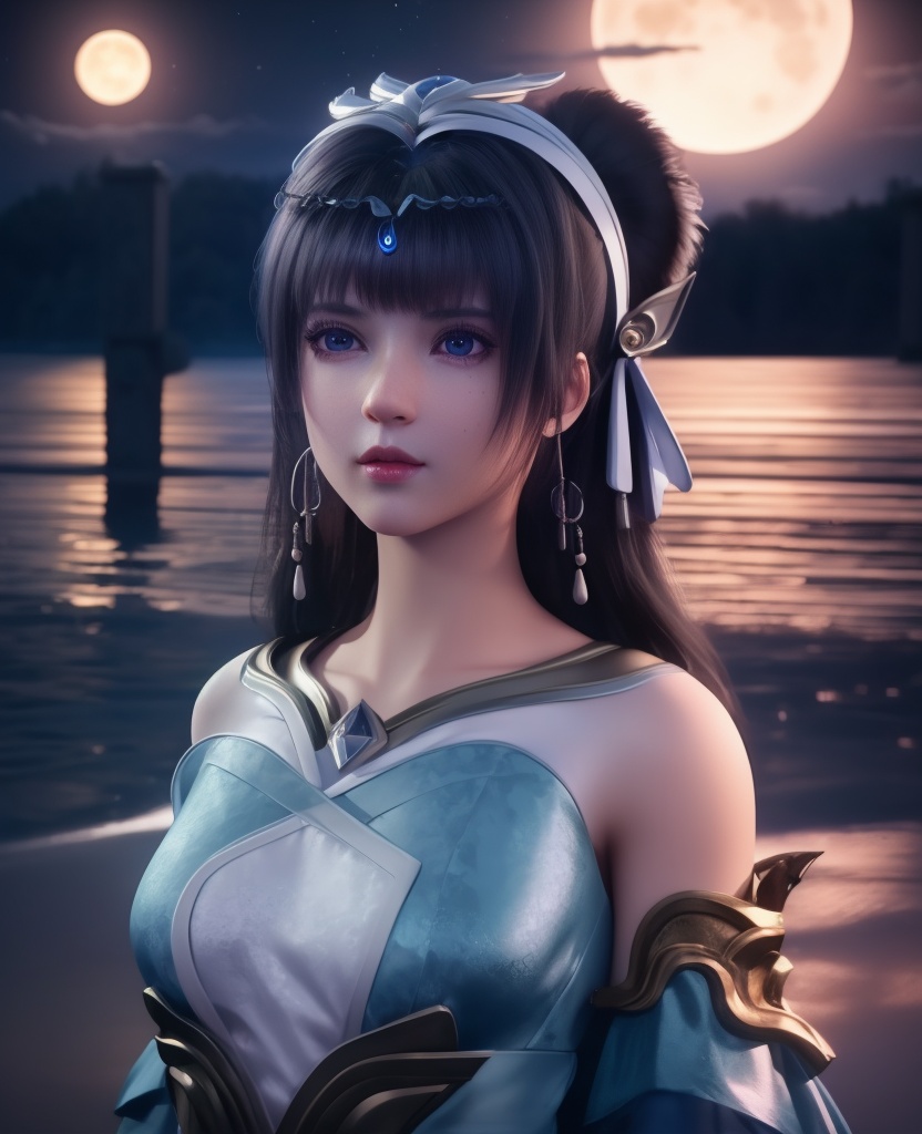 <lora:568-DA-星辰变-姜妍:0.8>(,1girl, ,best quality, ),looking at viewer,masterpiece, (( , )),, realistic,science fiction,mole, ultra realistic 8k cg, moonlight,full moon,