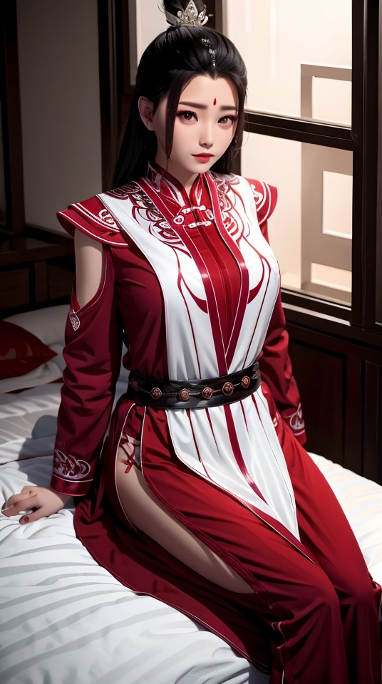 A girl,Black hair,Chinese clothing,bedroom,Sitting on the bed,Glass windows,,<lora:b28602296e5c2ff34ef7f62b17c9ac17745b28051d116f5ff4373b2e7025e893:0.7>