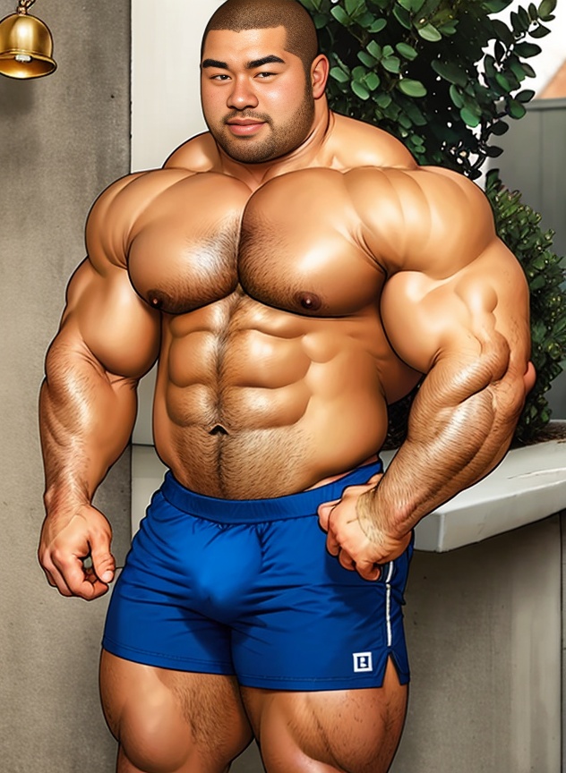 1man, arm, bare_pectorals, bell, bulge, chest_hair, hair, his, jewelry, male, muscular, muscular_male, old_man, pectorals, shorts, thick, <lora:SD1.5_JIRAIYA.V1:0.8>