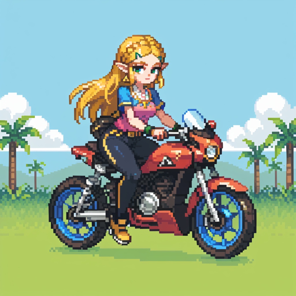 princess zelda biker,  [pixel art],  [score_9] on Tensor.Art