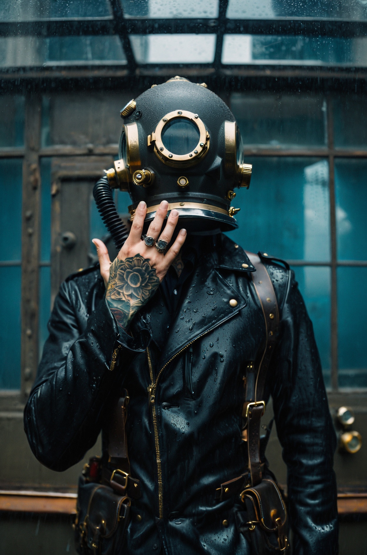 film aesthetic,  Surreal portrait,  man in vintage diver's helmet on Tensor.Art