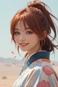 oia stunning,extreme quality, cg, detailed face+eyes, (colorful), (light pastel colors:1.4), photo of a woman, (kimono), (tan skin:1.2), black, (coral), on top of hill, light dust, petals, [medium|long] hair, orange hair, (spiked hair), masterpiece, 8k, tone mapping, hyper focus, tan, neon eyes, natural, limited palette, (detailed hair:1.13), (Ufotable aesthetic:1.3), (black outlines), (pastel background), soft lighting, solo, (by Ted Jackson:1.3), (by Anne Winterer:1.3), happy, joyful, :d, laughing