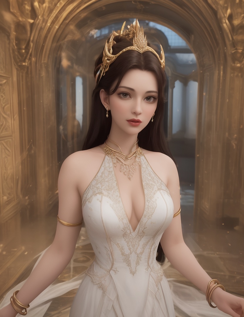 ultra realistic 8k cg, picture-perfect face, flawless, clean, masterpiece, professional artwork, famous artwork, cinematic lighting, cinematic bloom, perfect face, beautiful face, beautiful eyes, ((perfect female body, narrow waist)), red eyes, gorgeous queen, royal, divine, goddess, godlike, (royal palace), fantasy, dreamlike, unreal, science fiction, , beautiful clothes, lace, lace trim, lace-trimmed legwear, nsfw, breasts out,  (rich:1.4), prestige, luxury, jewelry, diamond, gold, pearl, gem, sapphire, ruby, emerald, intricate detail, delicate pattern, sexy, charming, alluring, seductive, erotic, enchanting, hair ornament, necklace, earrings, bracelet, armlet, ,(solo:1.5, ) (1girl:1.8),(,gigantic breasts,)<lora:DA_HenRenDaDi:0.5>