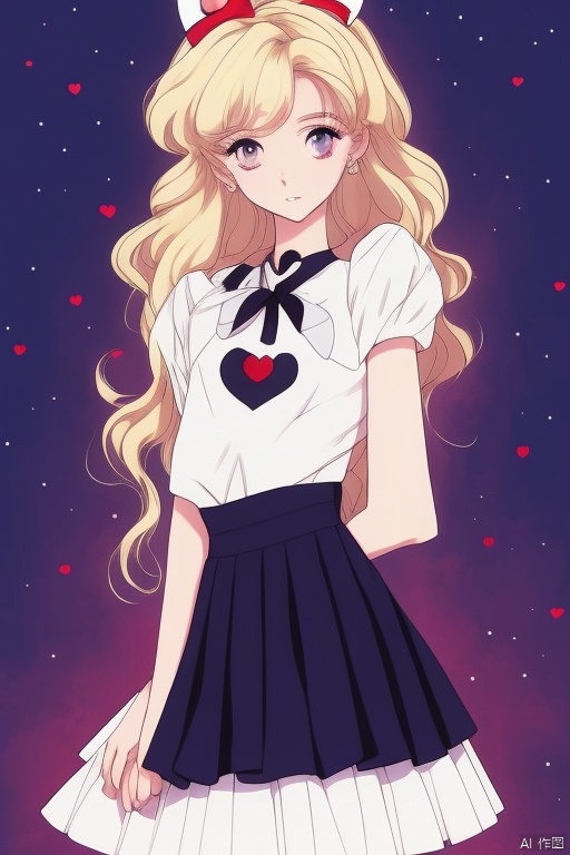 mnmhf,1girl, sailor senshi uniform, solo, blue eyes, blonde hair, jewelry, long hair, heart, twintails, skirt, heart brooch, magical girl, gloves, earrings, brooch, choker, heart choker, hair bun, double bun, sailor collar, elbow gloves, crescent earrings, blue sailor collar, breasts, white gloves, pleated skirt, looking at viewer, bow, hair ornament, cleavage, crescent, parted lips, very long hair, v arms, red bow, blue skirt, leaning forward, miniskirt, collarbone, multicolored clothes, tiara, circlet, multicolored skirt<lora:EMS-344925-EMS:0.800000>