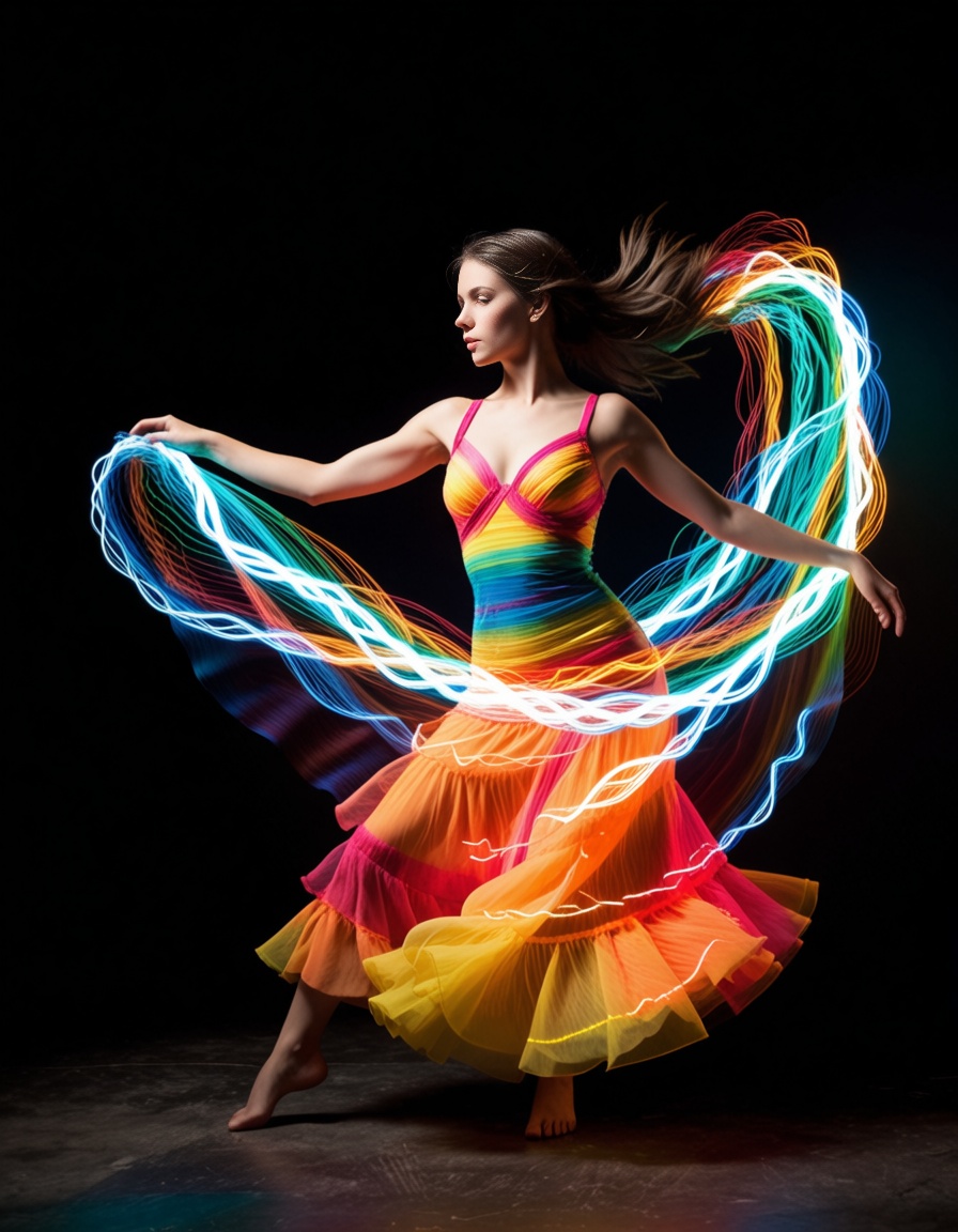 flamenco dress,  1girl dancing,  multicolored on Tensor.Art