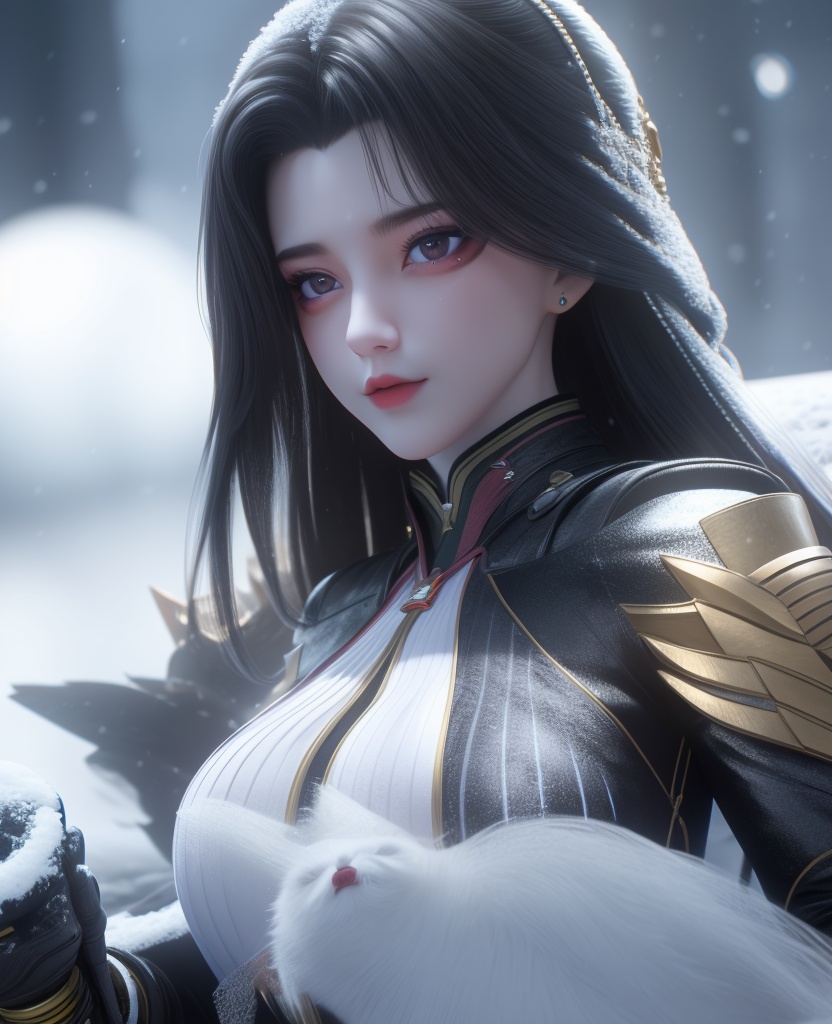 <lora:549-DA-百炼成神-司妙玲:0.8>(,1girl, ,best quality, ),looking at viewer,masterpiece, (( , )),, realistic,science fiction,mole, ultra realistic 8k cg, ,outdoors, snow, snowing,