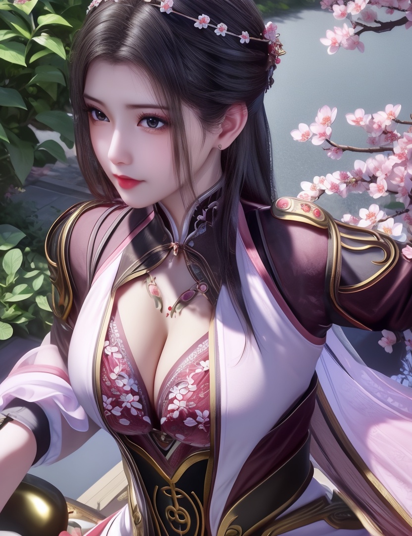 <lora:512-DA-师兄啊师兄-琼霄:0.8>(,1girl, ,best quality, ),looking at viewer,masterpiece, (( , )),ultra realistic 8k cg, ,    ,cleavage,perfect cherry blossom, ,lace , (cleavage), (),