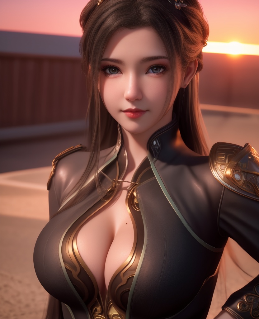 <lora:548-DA-师兄啊师克-碧霄:0.8>(,1girl, ,best quality, ),looking at viewer,masterpiece, (( , )),, realistic,science fiction,mole, ultra realistic 8k cg, , sun,sunset, (cleavage), (),