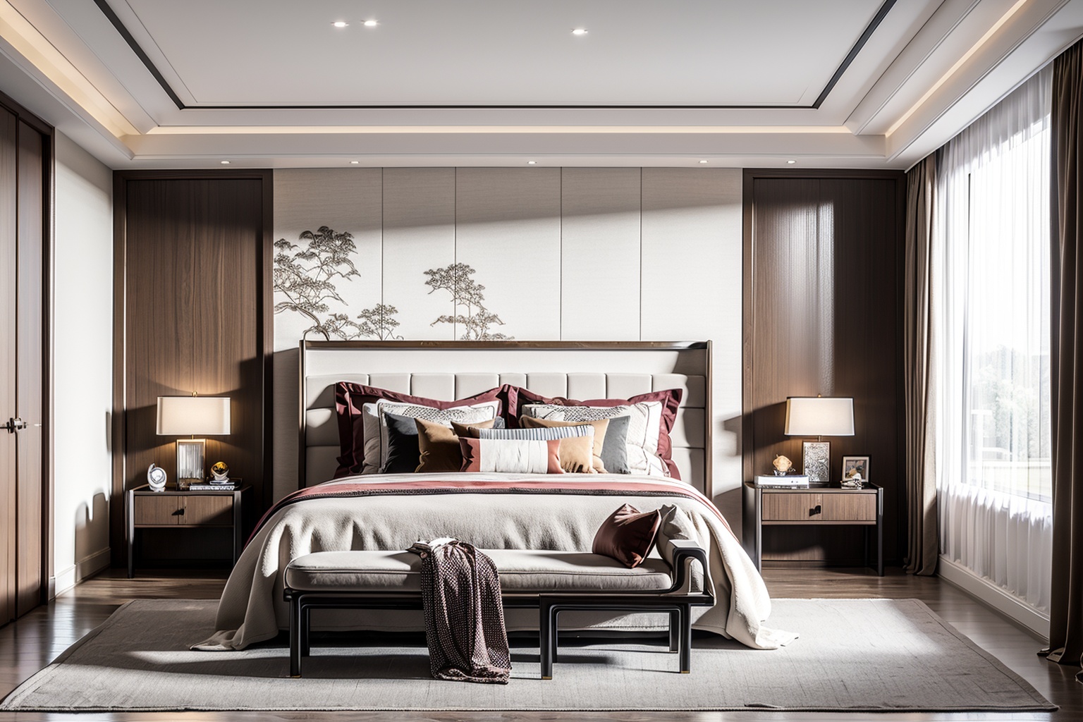 interior design,Chinese light luxury,new chinese style,luxury style,bedroom