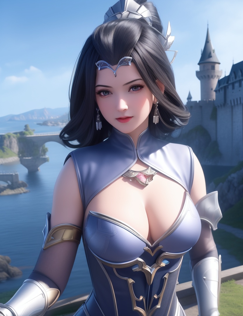 <lora:529-DA-诛仙-幽姨:0.8>(,1girl, ,best quality, ),looking at viewer,ultra detailed background,ultra detailed background,ultra realistic 8k cg, ,masterpiece, (( , )),     ,castle,     (hydrokinesis),  (cleavage), (),