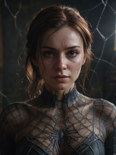 a realistic and detailed Spider web skin on woman in haunted house , realistic style, infinite ultra high definition image quality and rendering, infinite image detail, infinite realistic render, infinite realistic lightning, ShaelahMcGilton