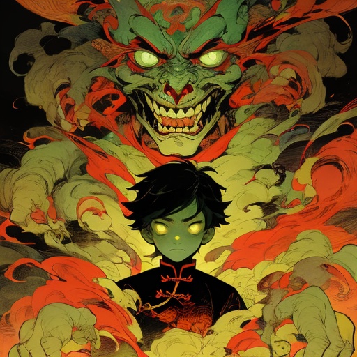 masterpiece,best quality,comic,Vivid Colors,Technicolor,1boy,chinese style,(horror atmosphere:0.6),(horror novel:0.5),<lora:FF_20231229002002-000005:0.5>,