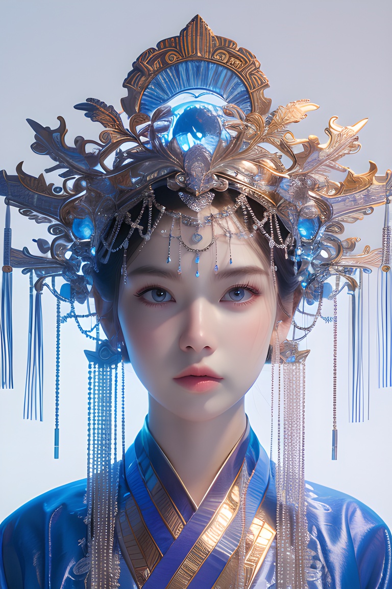 colorful,neon lights, Cyberpunk beauty ,1girl ,artist name ,bangs, blue eyes, closed mouth ,earrings ,eyelashes ,face, glowing ,gradient, gradient background ,hair ornament ,hair stick ,halo ,jewelry ,lips ,long hair, looking at viewer ,makeup ,mascara, portrait ,simple background ,solo, tassel ,upper body ,cyberpunk ,3d, neon light ,Bagua ,Tai Chi ,future technology, glow, glow effect ,high detail, best quality ,Tang Dynasty clothing ,hanfu , <lora:20240218-1708234260649:0.7>, <lora:lora_美女大胸写实:0.4>