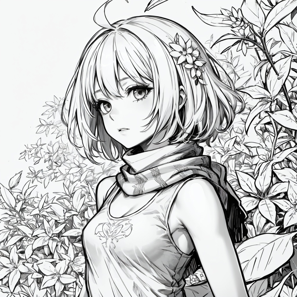 1girl,  monochrome,  lineart on Tensor.Art