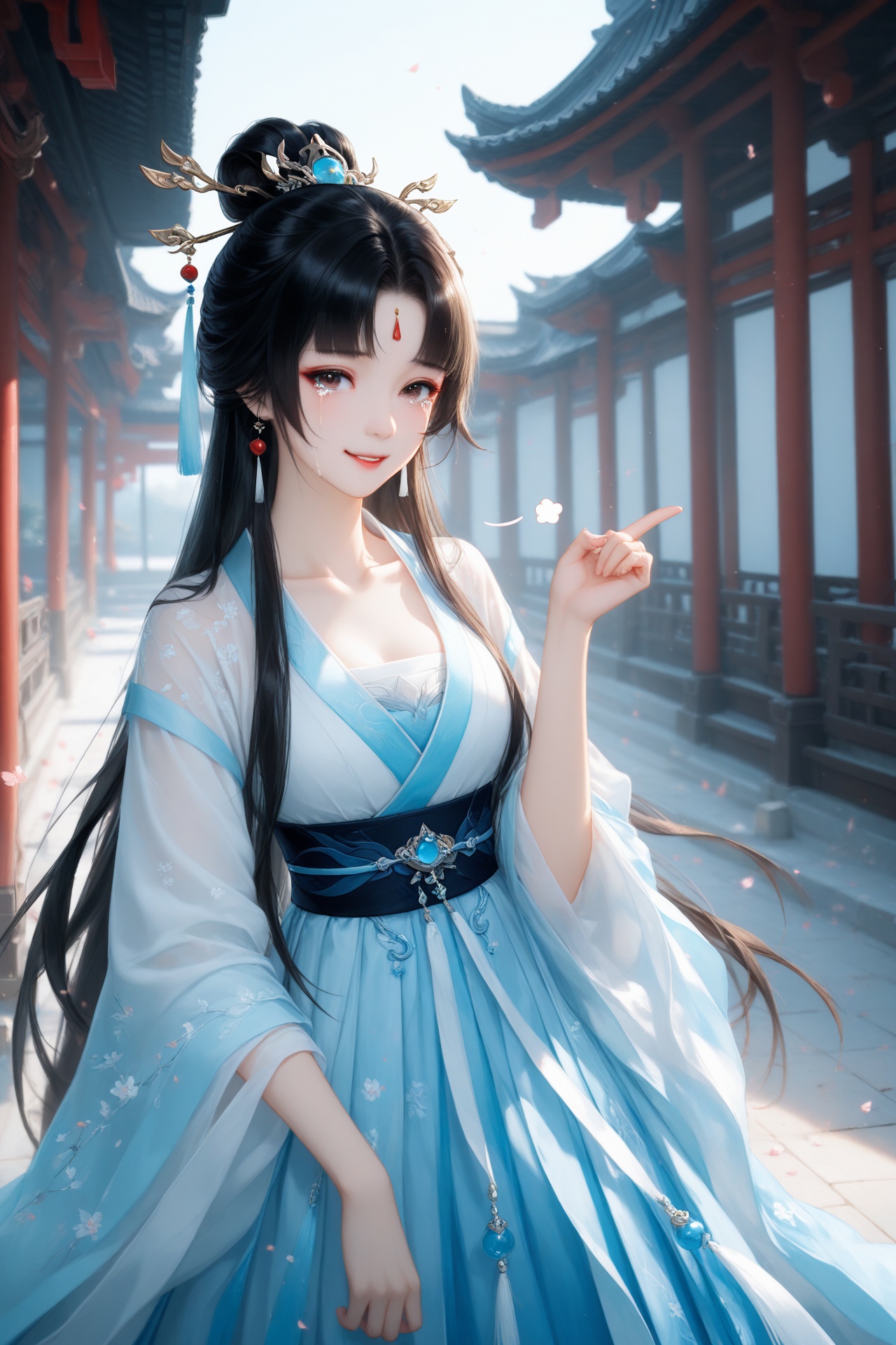 masterpiece, best_quality, lu_xueqi,/(zhu_xian)/, 1girl, tears, Wink,hanfu,