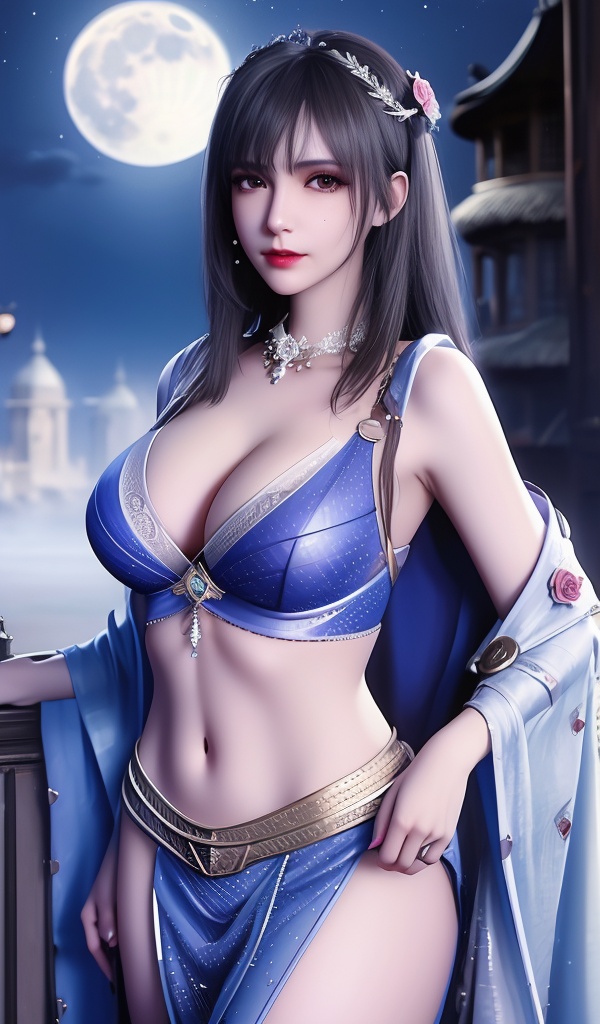 <lora:644-DA-神印王座-圣采儿-TYPE1:0.8>(,1girl, ,best quality, ),looking at viewer,masterpiece, (( , )),, realistic,science fiction,mole, ultra realistic 8k cg, full moon,  rose,(cleavage), (),