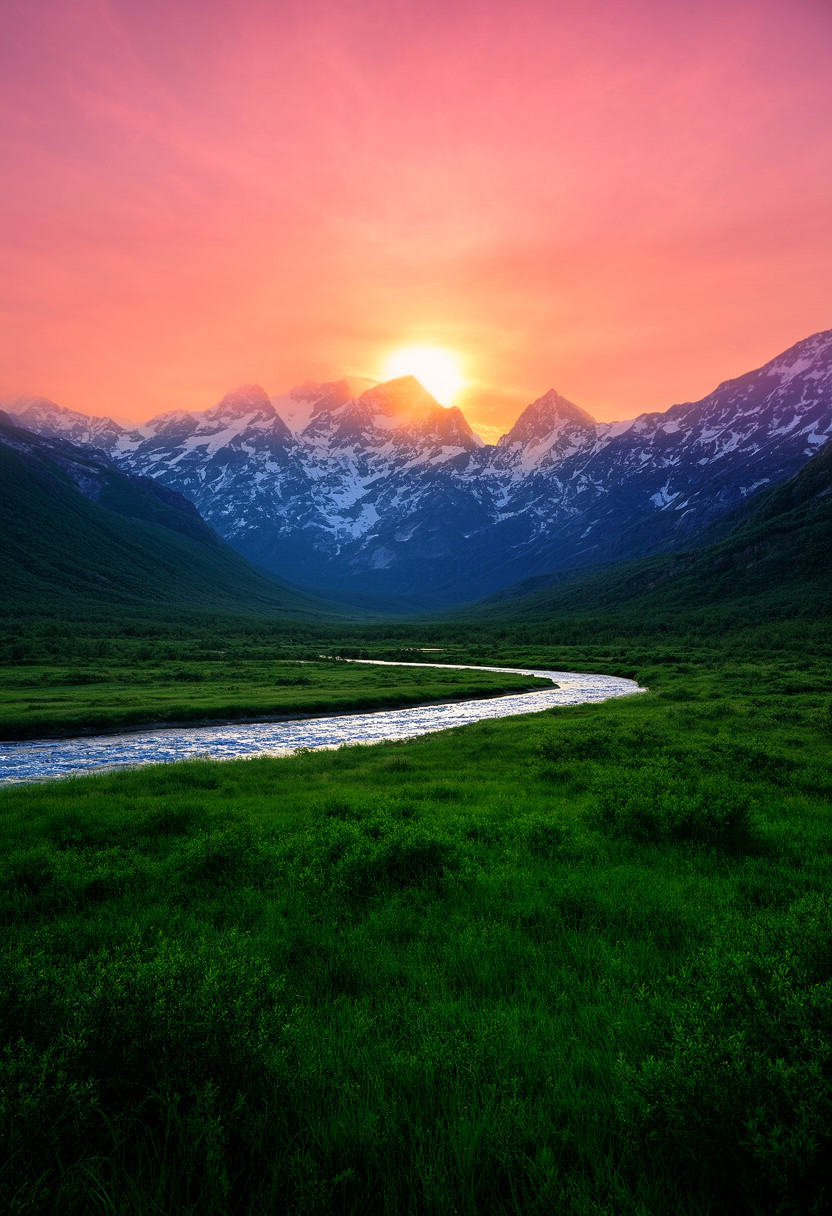 realnature,  A breathtaking cinematic photograph of a majestic natural landscape. The scene features lush green meadows,...