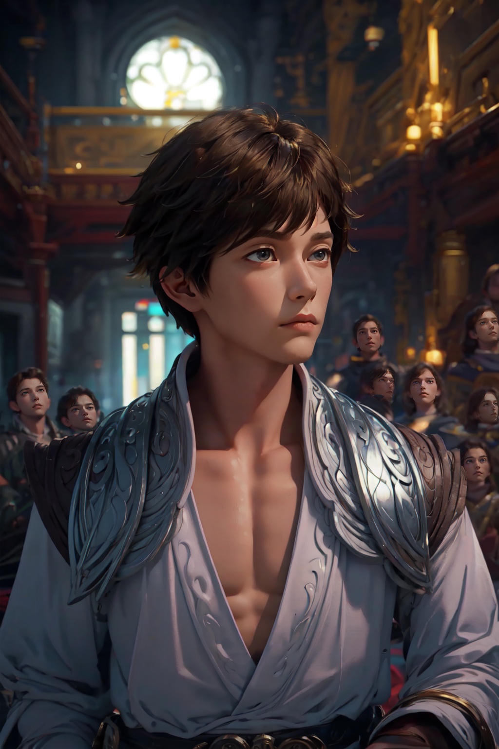 (Best quality),(Masterpiece),(high resolution),illustrated,original,very detailed wallpaper,<lora:李白000004:0.8>,1boy,male focus,solo,jewelry,upper body,looking at the audience,window,indoors,dating,dressed in white clothes,
