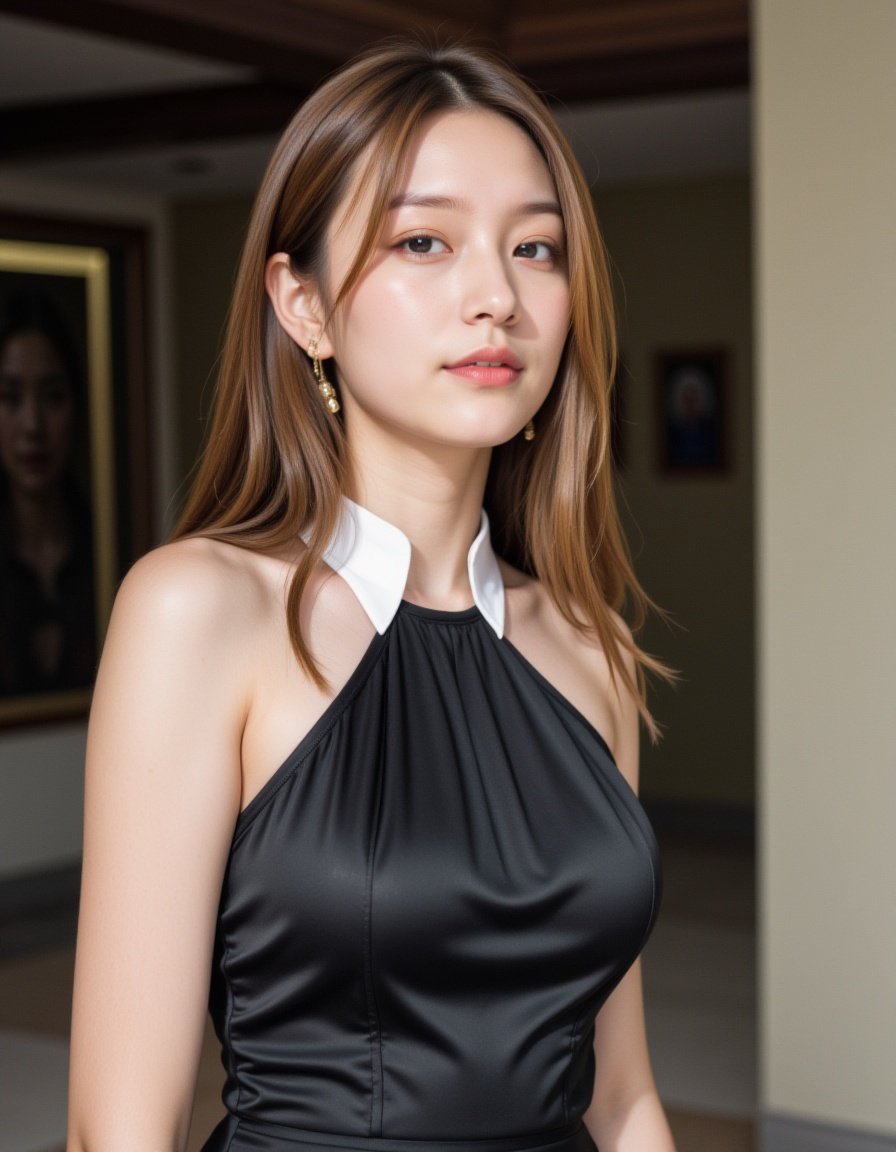 1girl,portrait,dress,realistic,(smirk:0.2),
