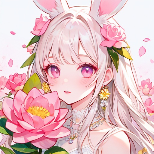 1girl,animal,animal ears,art nouveau,artist name,bangs,bare shoulders,bee,black eyes,blonde hair,blunt bangs,blush,bouquet,bow,braid,branch,brown eyes,brown hair,bug,bunny,butterfly,camellia,cherry blossoms,close-up,closed mouth,crescent,daisy,dandelion,expressionless,eyelashes,face,fairy,fake animal ears,falling petals,field,floral background,flower,flower-shaped pupils,flower \(symbol\),flower earrings,flower field,flower necklace,flower wreath,fox,fur,green background,green eyes,green flower,hair flower,hair ornament,hat flower,hibiscus,holding,holding bouquet,holding flower,hydrangea,leaf,lily \(flower\),lily of the valley,lily pad,lips,lipstick,long hair,looking at viewer,lotus,makeup,marker \(medium\),moon,nose,object namesake,orange flower,painting \(medium\),parted lips,petals,petals on liquid,pink background,pink eyes,pink flower,pink hair,pink lips,pink rose,pink theme,plum blossoms,portrait,purple flower,rabbit ears,rabbit girl,rabbit tail,realistic,red eyes,red lips,ribbon,signature,simple background,smile,snowflake background,snowflakes,solo,spring \(season\),swept bangs,traditional media,tulip,upper body,vase,viera,water,watermark,white butterfly,white flower,white hair,white nails,white rose,year of the rat,yellow flower