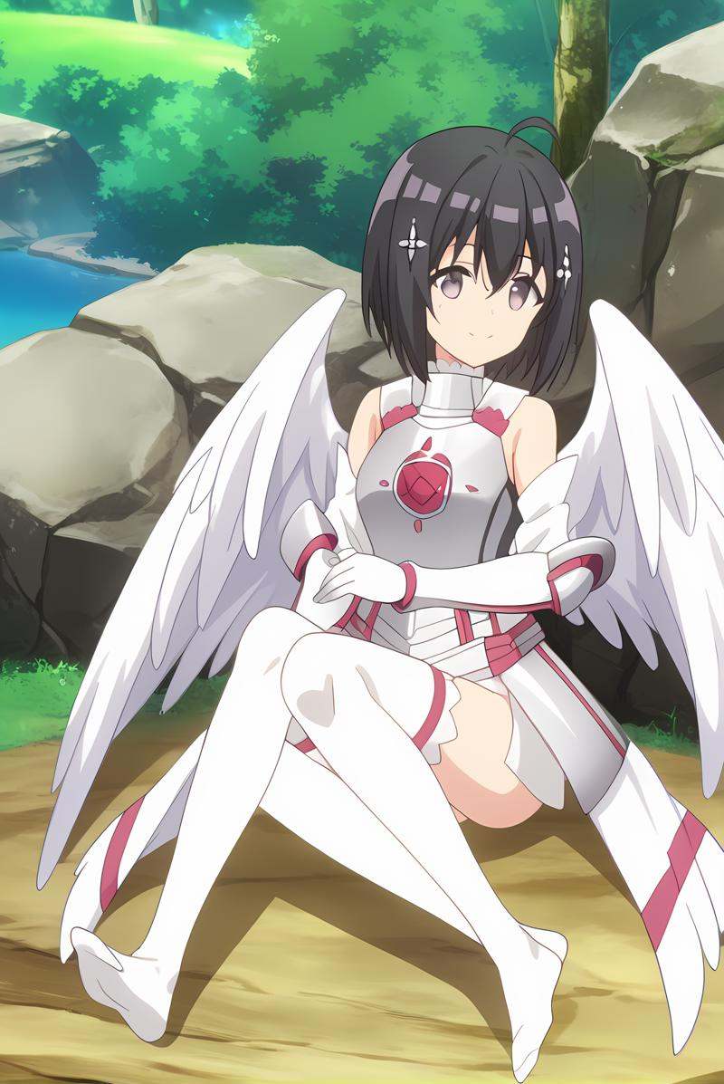 (white armor white gloves white sleeves white thighhighs white wings),  bof-maple,  black hair on Tensor.Art