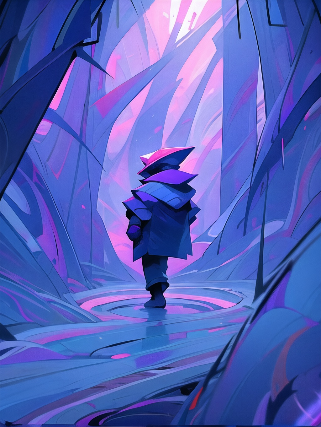 a man walking through a tunnel of ice Acrylic 