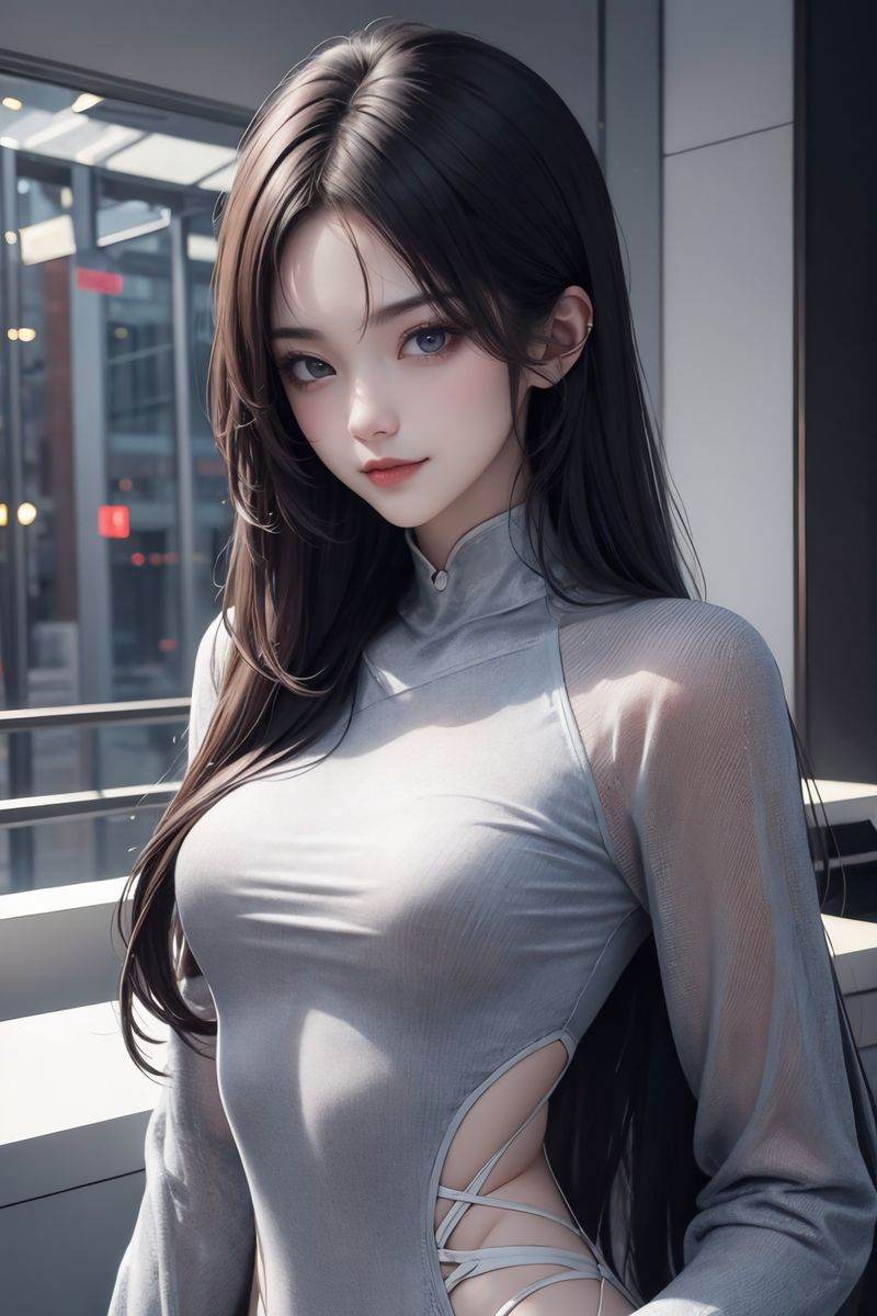 girl, thin, slim, long hair, upper body, smirk,