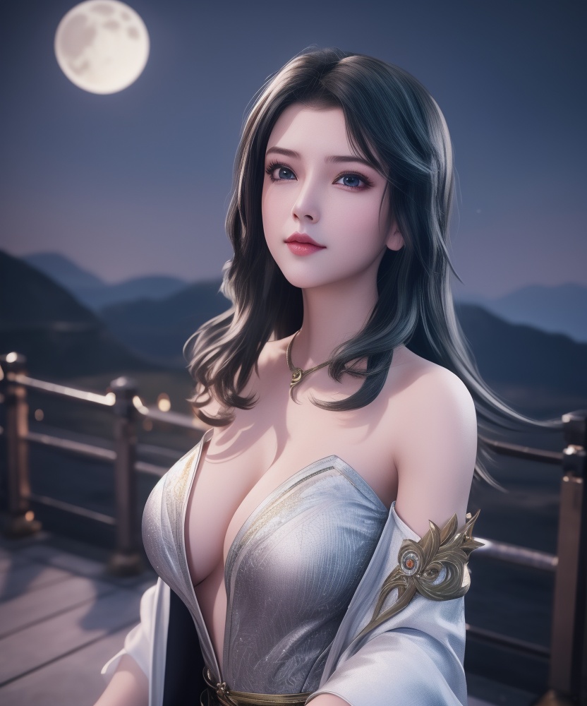 <lora:542-DA-万界至尊-青雉:0.8>(,1girl, ,best quality, ),looking at viewer,masterpiece, (( , )),, realistic,science fiction,mole, ultra realistic 8k cg, crescent moon, (cleavage), (),