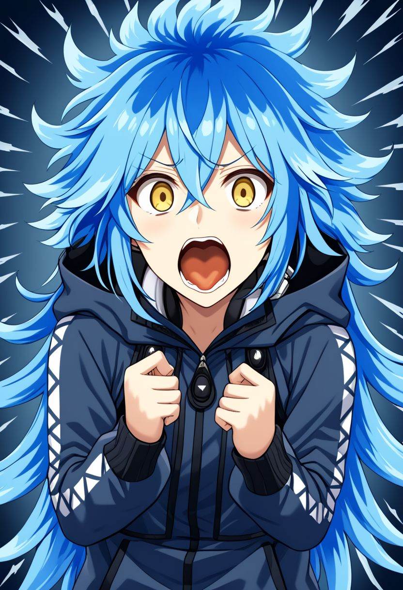 idia_shroud,  blue hair,  yellow eyes on Tensor.Art