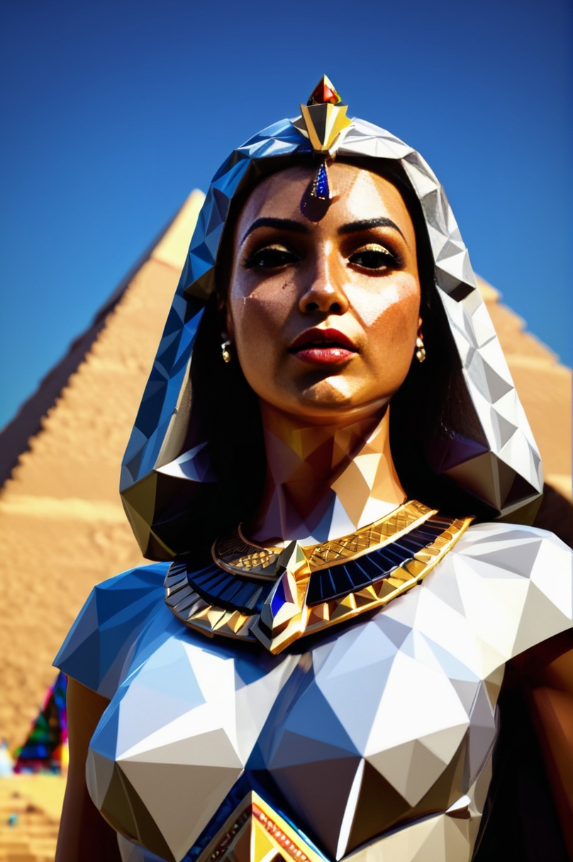 egyptian princess made of lowpoly,  face focus:1.1 ,  dramatic angle on Tensor.Art
