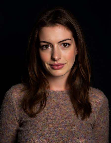 A closeup portrait photo of a woman with medium length hair who gazing directly at the camera with a neutral expression.Sh...