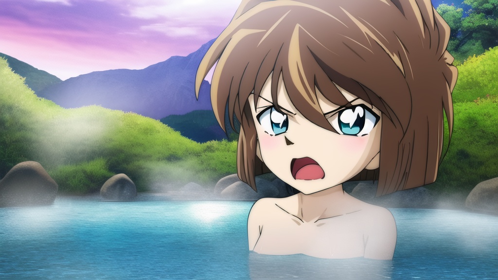 <lora:huiyuanai3.3:1>,1girl,child,fair_skin,blue eyes,light brown hair,NSFW,chest,small_breasts,huge filesize,loli,kawaii,Hot spring,panorama,looking_at_viewer,hands_on_own_chest,bathing,screaming,angry,