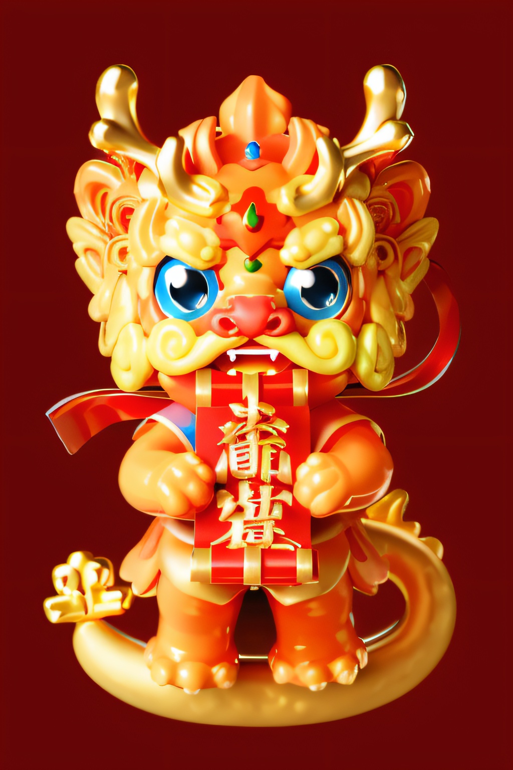 no humans,eastern dragon,blue eyes,dragon,fangs,open mouth,looking at viewer,ribbon,Chinese knot,Chinese New Year,New Year atmosphere,<lora:2024:0.8>,